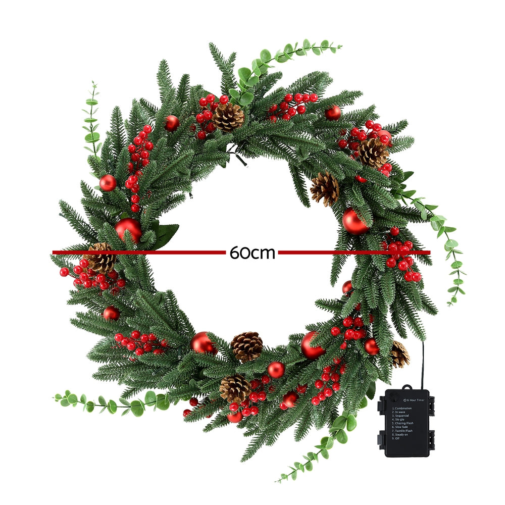 Christmas Wreath 60CM LED Garland Berries Pine Cones Party Decor-2