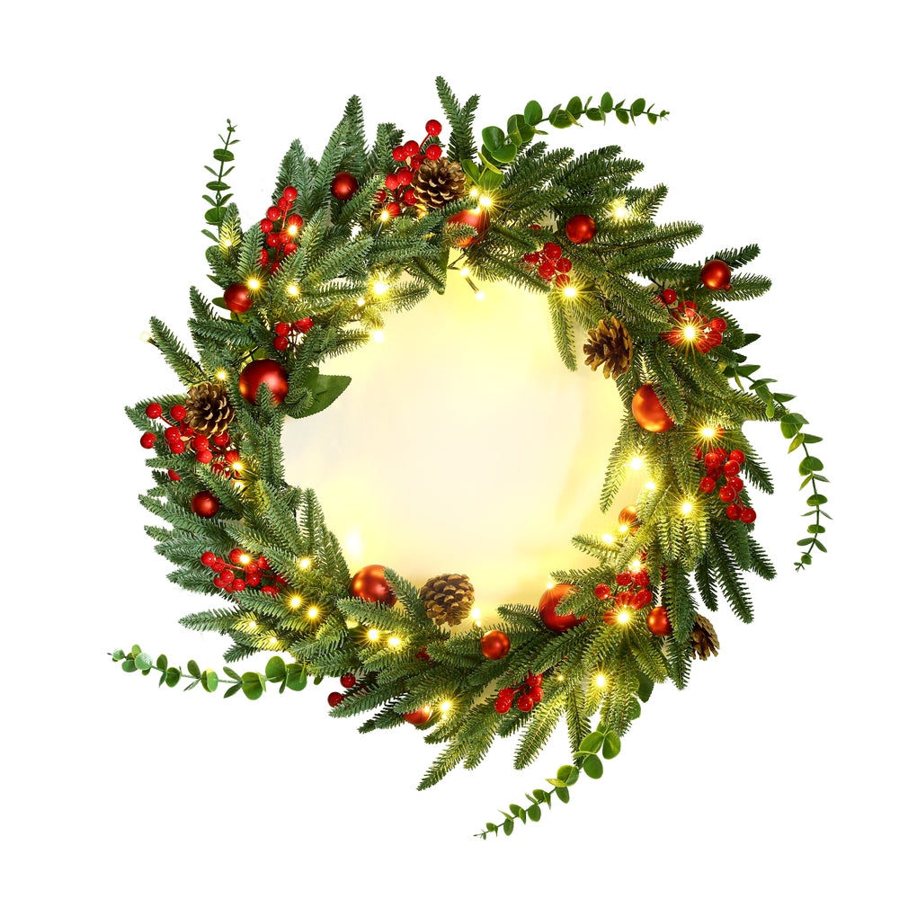 Christmas Wreath 60CM LED Garland Berries Pine Cones Party Decor-3