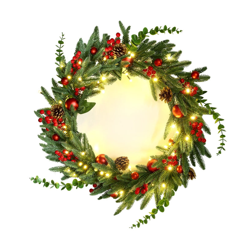 Christmas Wreath 60CM LED Garland Berries Pine Cones Party Decor-3