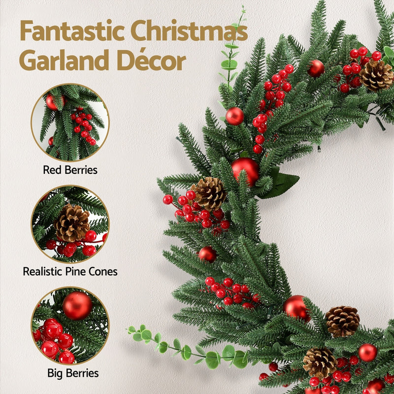 Christmas Wreath 60CM LED Garland Berries Pine Cones Party Decor-4
