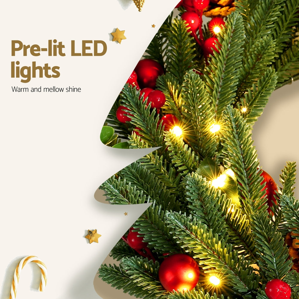 Christmas Wreath 60CM LED Garland Berries Pine Cones Party Decor-6