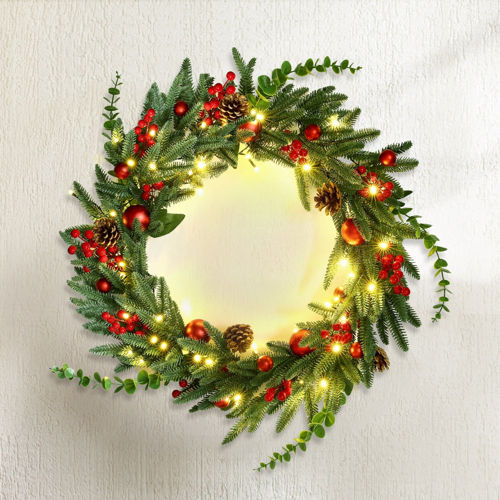 Christmas Wreath 60CM LED Garland Berries Pine Cones Party Decor-7