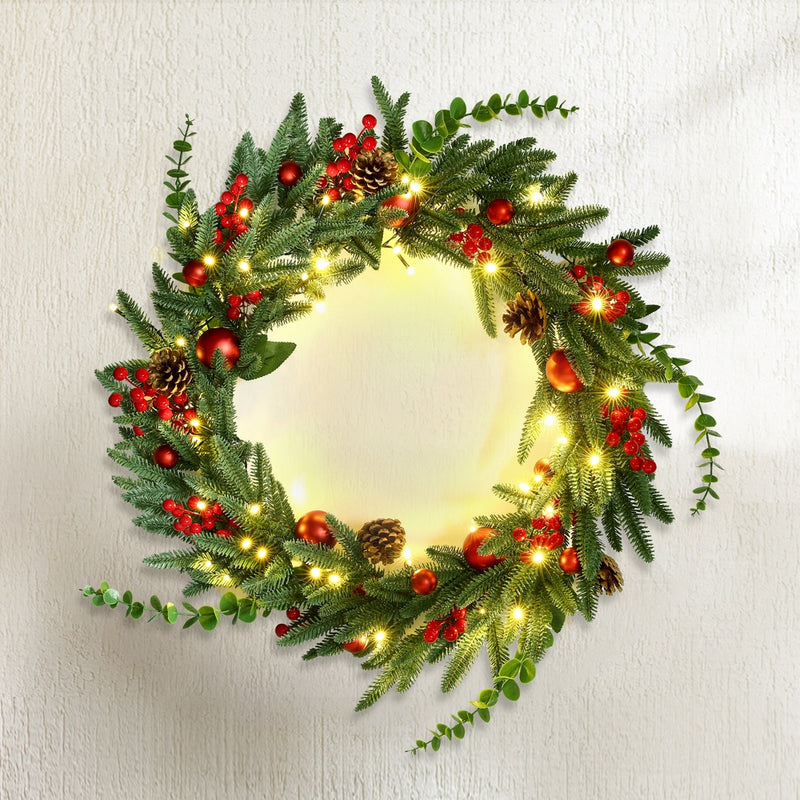Christmas Wreath 60CM LED Garland Berries Pine Cones Party Decor-7