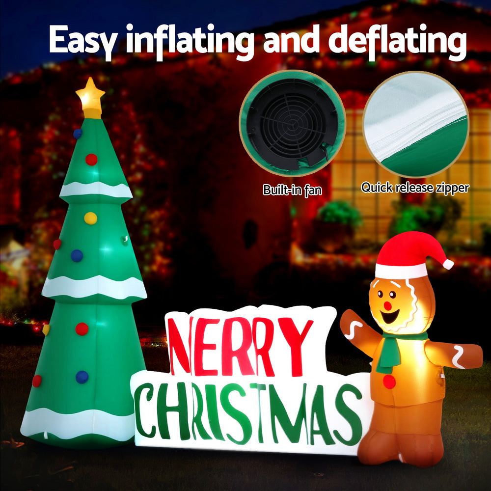 Christmas Inflatable Gingerbread Man Tree LED Illuminated Decorations