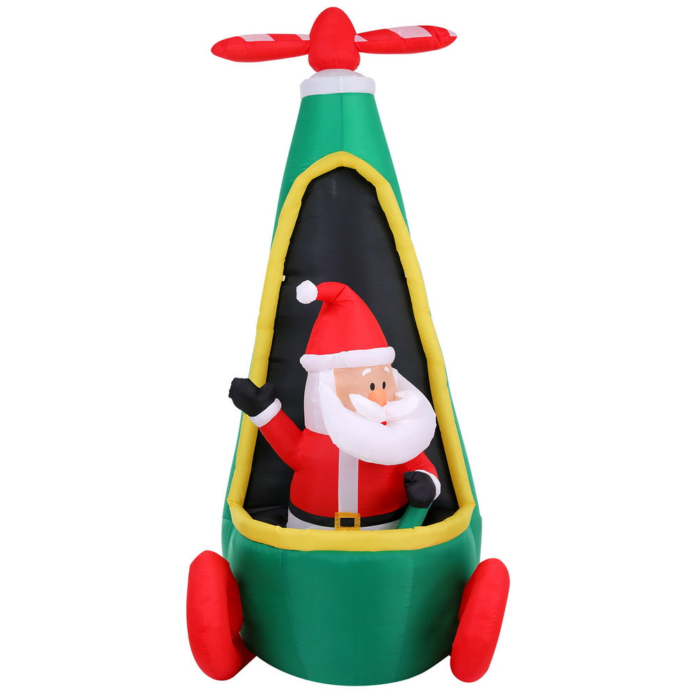 Christmas Inflatable Santa in Helicopter 2.55M Height LED Illuminated Decorations with waving Santa inside green helicopter