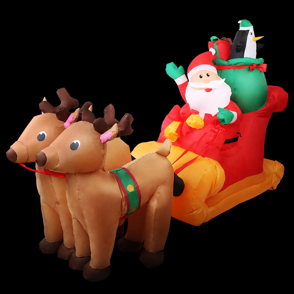 2.2M Christmas Inflatable Santa Sleigh Ride Reindeer Deer Decor