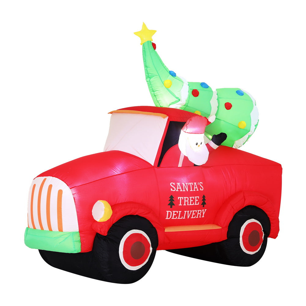 Christmas Inflatable Santa Truck 1.6M Height LED Decorations Illuminated with Santa and Christmas tree design