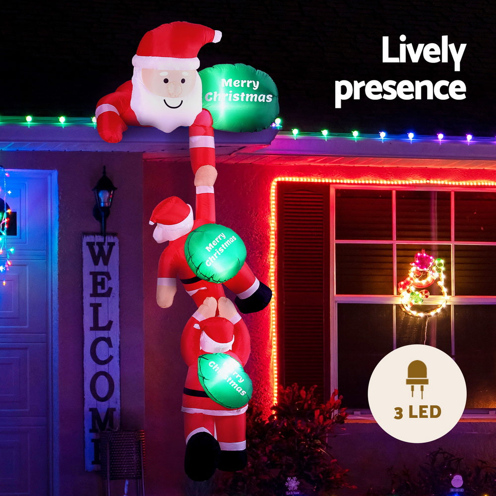 Christmas Inflatable Climbing Santa 2.5M Height LED Decorations Illuminated