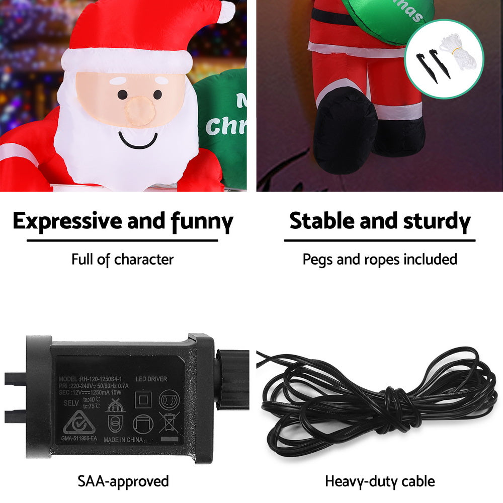 Christmas Inflatable Climbing Santa 2.5M Height LED Decorations Illuminated