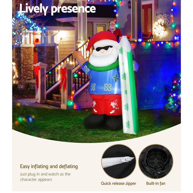 Christmas Inflatable Santa 1.6M Illuminated Decorations with built-in fan, quick release zipper, and festive outdoor lighting display