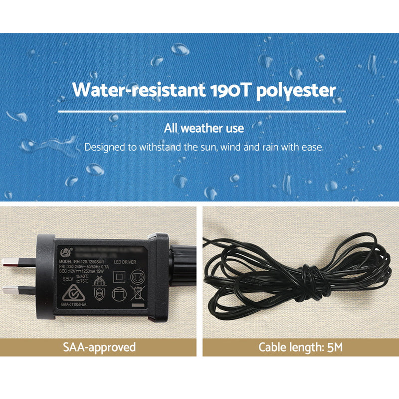 Close-up of water-resistant 190T polyester fabric with SAA-approved power adapter and 5M cable for Christmas Inflatable Santa 1.6M Illuminated Decorations