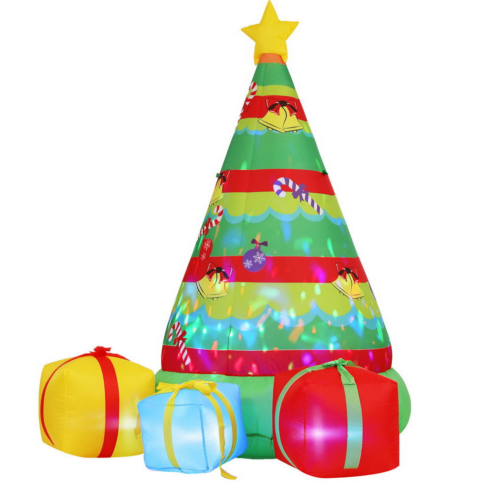 Christmas Inflatable Gift Tree 2.2M Height Flashing Light Decorations Illuminated with colorful gift boxes and star topper