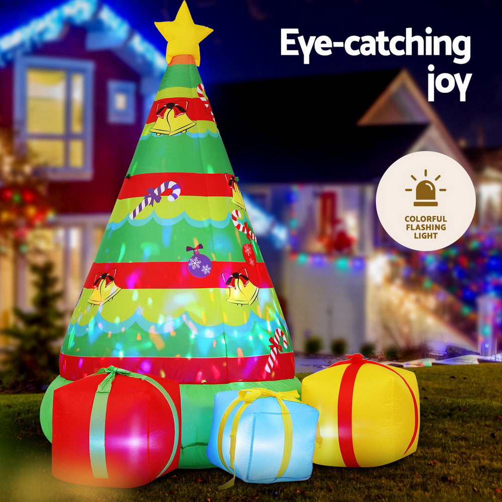 Christmas Inflatable Gift Tree 2.2M Height Flashing Light Decorations Illuminated