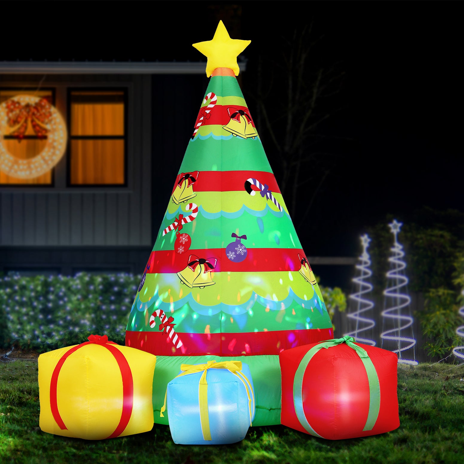 Christmas Inflatable Gift Tree 2.2M Height Flashing Light Decorations Illuminated