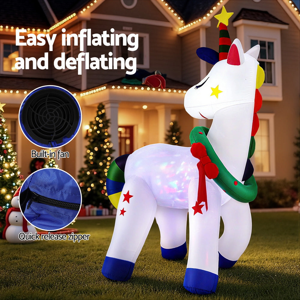 Christmas Inflatable Unicorn 1.8M Tall Outdoor Decorations Illuminated