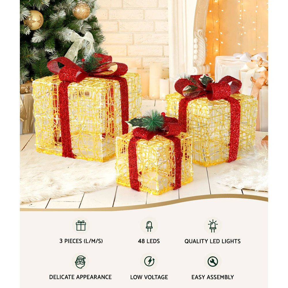 3 PCS Christmas Lights Gift Box Set Set 48 LED Decorations