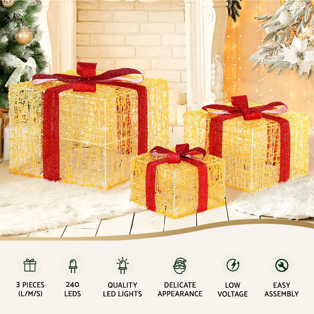 3 PCS Christmas Lights 240 LED Fairy Light Gift Box Decorations