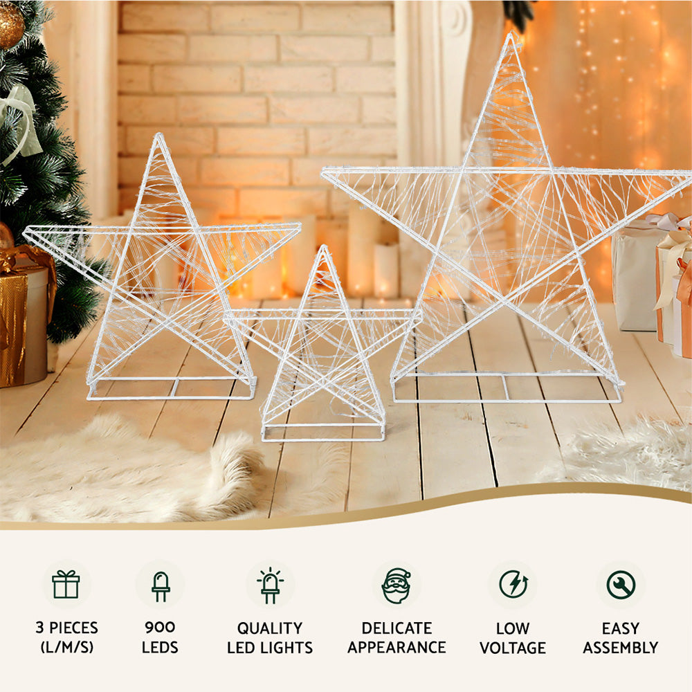3 PCS Christmas Lights 900 LED Fairy Light Star Decorations