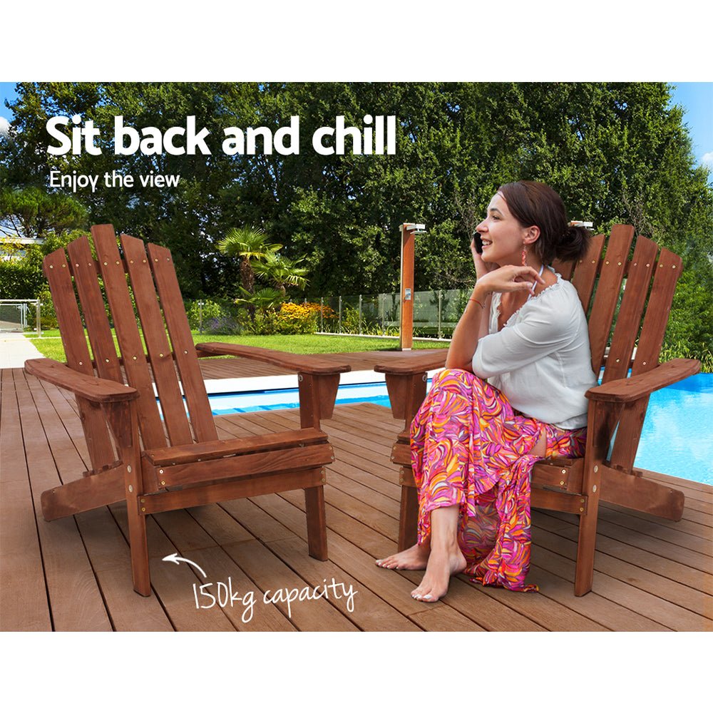 Adirondack Outdoor Chairs Wooden Beach Chair Patio Furniture Garden Brown - Furniture > Outdoor - Bedzy Australia