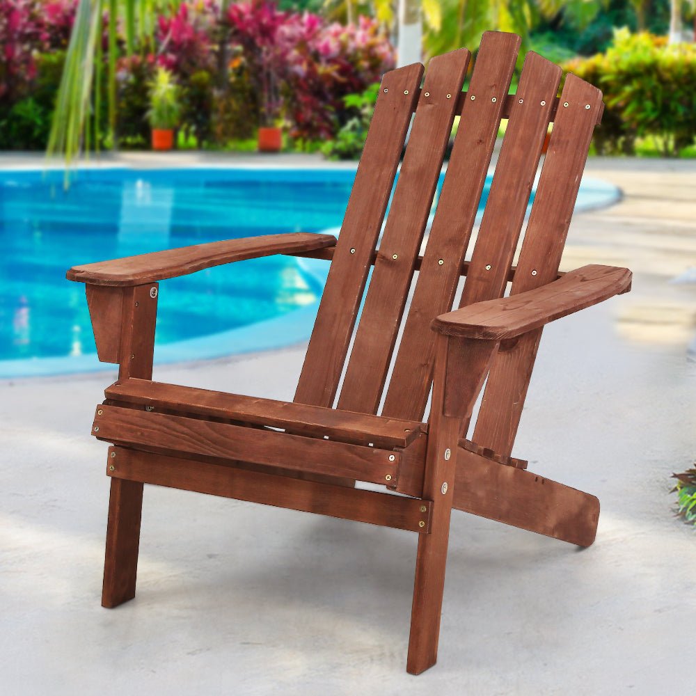 Adirondack Outdoor Chairs Wooden Beach Chair Patio Furniture Garden Brown - Furniture > Outdoor - Bedzy Australia