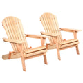 Adirondack Outdoor Chairs Wooden Beach Chair Patio Furniture Garden Natural Set of 2