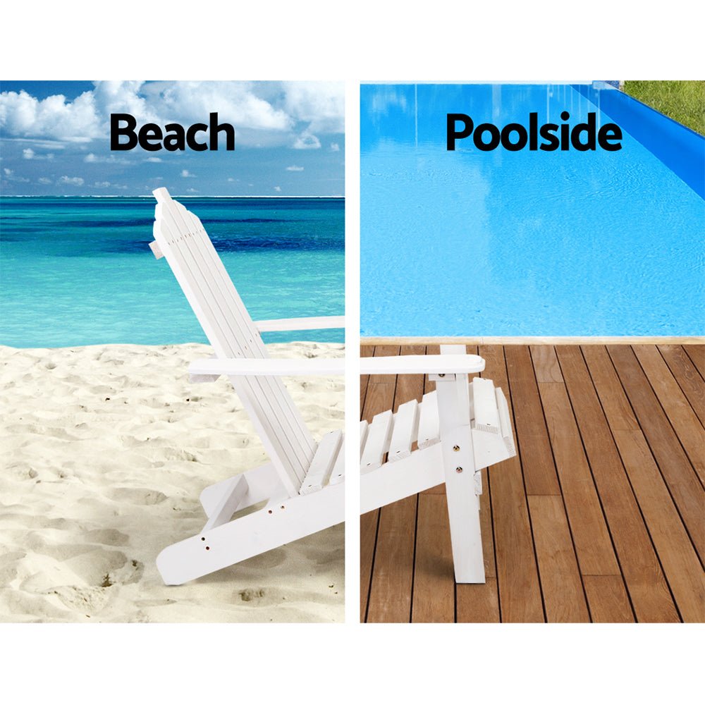 Adirondack Outdoor Chairs Wooden Beach Chair Patio Furniture Garden White - Furniture > Outdoor - Bedzy Australia