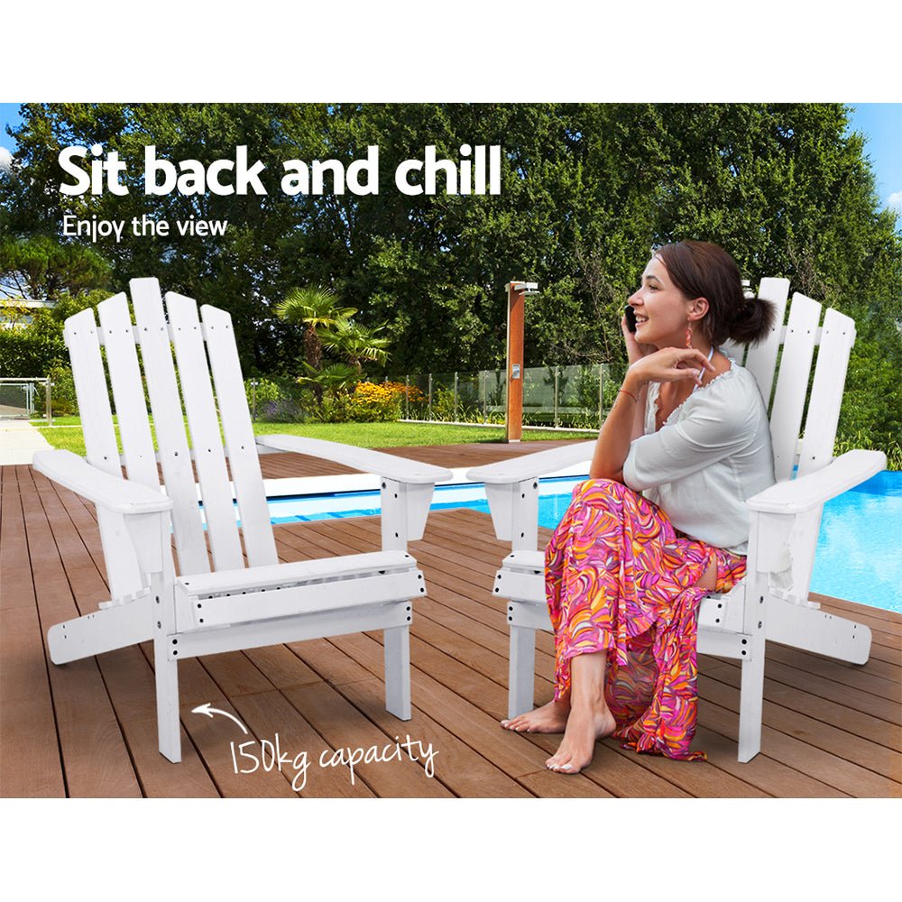 Adirondack Outdoor Chairs Wooden Beach Chair Patio Furniture Garden White - Furniture > Outdoor - Bedzy Australia