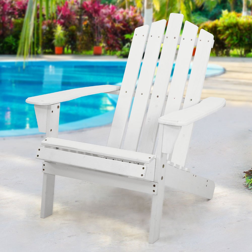Adirondack Outdoor Chairs Wooden Beach Chair Patio Furniture Garden White - Furniture > Outdoor - Bedzy Australia