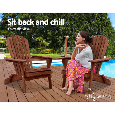 Adirondack Outdoor Chairs Wooden Foldable Beach Chair Patio Furniture Brown - Furniture > Outdoor - Bedzy Australia