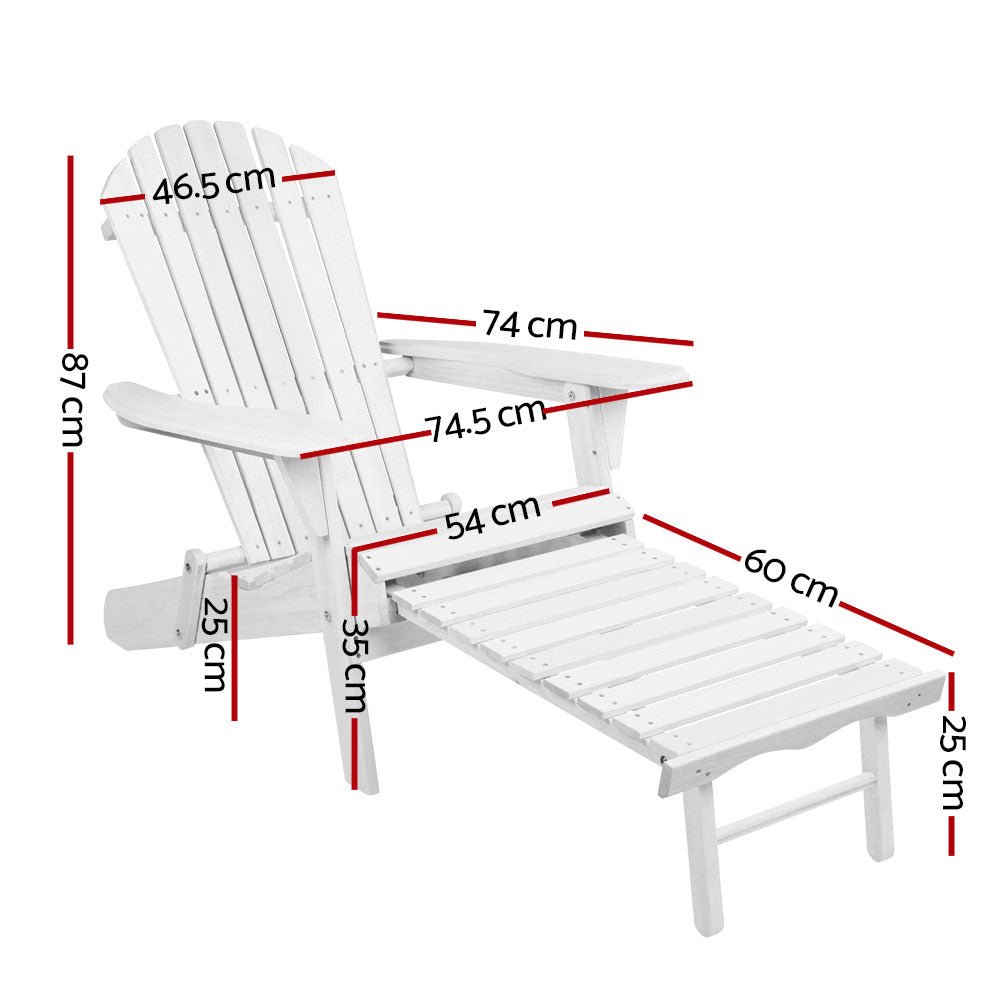 Adirondack Outdoor Chairs Wooden Foldable Sun Lounge Patio Furniture White - Furniture > Outdoor - Bedzy Australia