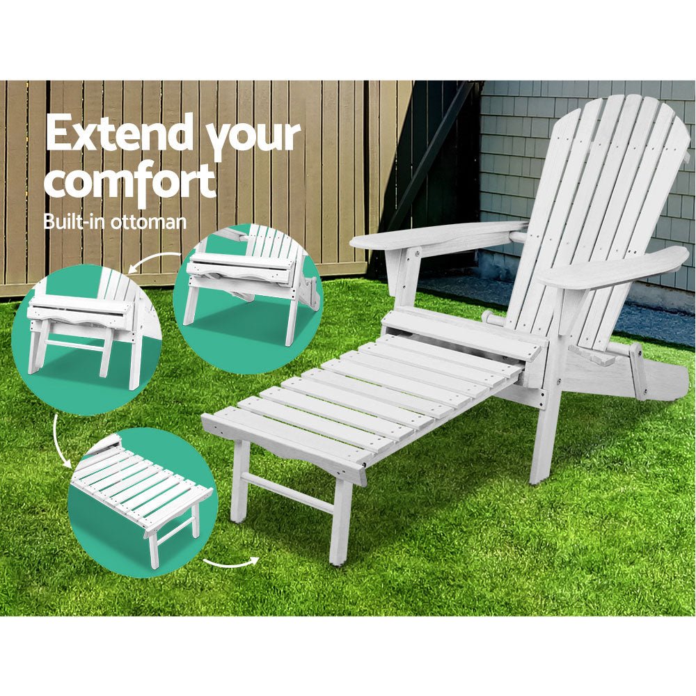 Adirondack Outdoor Chairs Wooden Foldable Sun Lounge Patio Furniture White - Furniture > Outdoor - Bedzy Australia