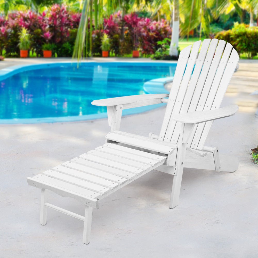 Adirondack Outdoor Chairs Wooden Foldable Sun Lounge Patio Furniture White - Furniture > Outdoor - Bedzy Australia