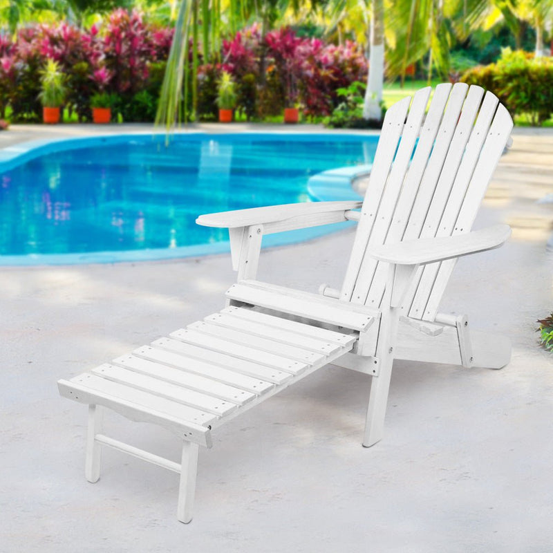 Adirondack Outdoor Chairs Wooden Foldable Sun Lounge Patio Furniture White - Furniture > Outdoor - Bedzy Australia