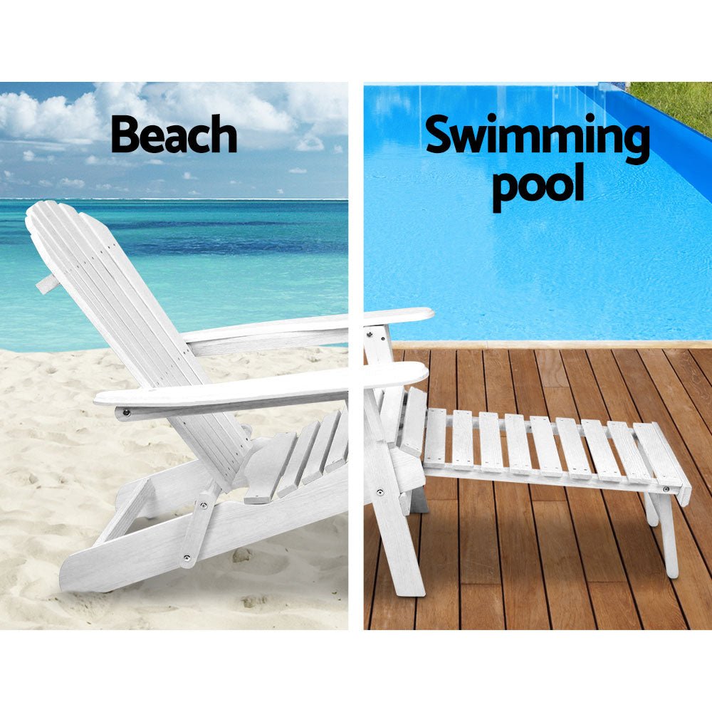 Adirondack Outdoor Chairs Wooden Foldable Sun Lounge Patio Furniture White - Furniture > Outdoor - Bedzy Australia