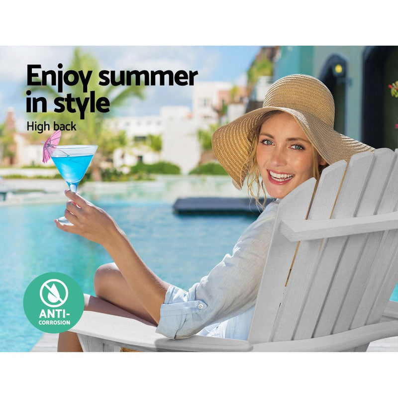 Adirondack Outdoor Chairs Wooden Foldable Sun Lounge Patio Furniture White - Furniture > Outdoor - Bedzy Australia