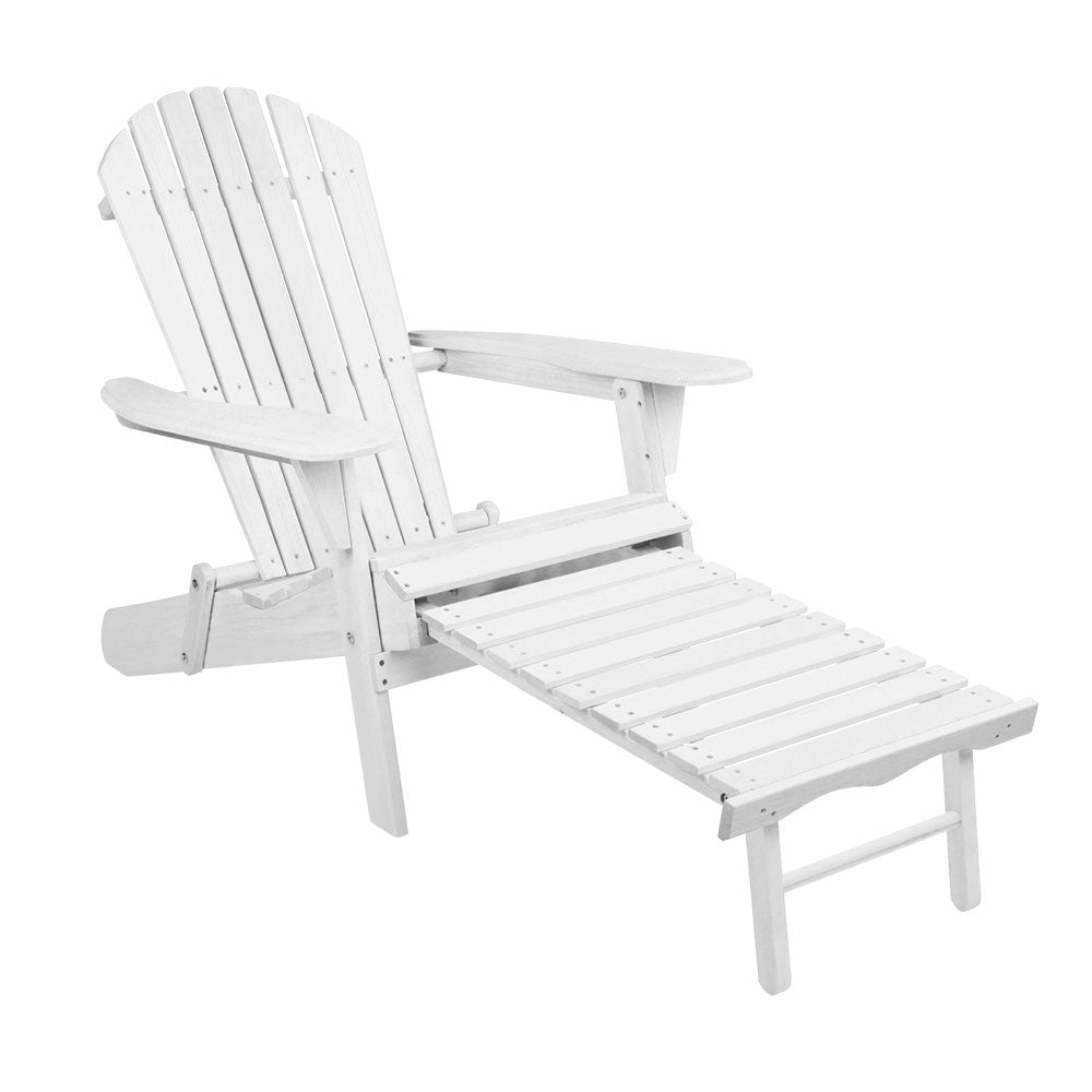Adirondack Outdoor Chairs Wooden Foldable Sun Lounge Patio Furniture White - Furniture > Outdoor - Bedzy Australia