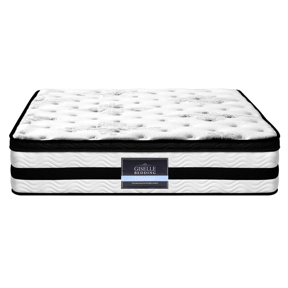 Double Premium Package | Trinity Bed Frame Charcoal, Algarve Euro Top Mattress (Medium Firm) & Pillowtop Mattress Topper!