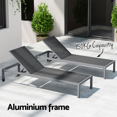 Aluminium Sun Lounger With Wheels Grey - Furniture > Outdoor - Bedzy Australia