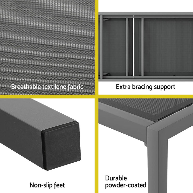 Aluminium Sun Lounger With Wheels Grey - Furniture > Outdoor - Bedzy Australia