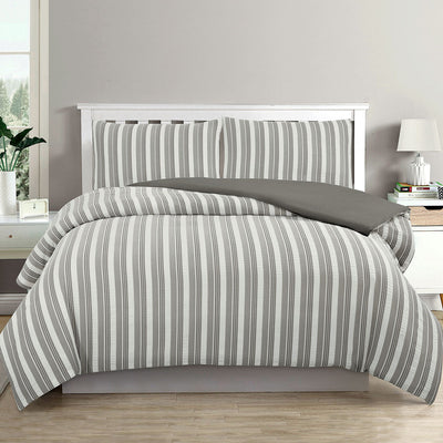 Ardor Cove Charcoal Seersucker Waffle Quilt Cover Set Queen - Home & Garden > Bedding - Bedzy Australia