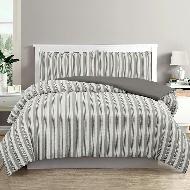 Ardor Cove Charcoal Seersucker Waffle Quilt Cover Set Queen - Home & Garden > Bedding - Bedzy Australia