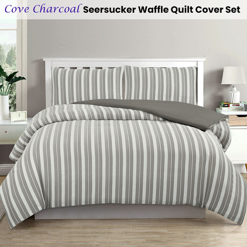 Ardor Cove Charcoal Seersucker Waffle Quilt Cover Set Queen - Home & Garden > Bedding - Bedzy Australia