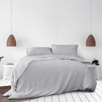 Ardor Ingrid Silver Seersucker Stripe Quilt Cover Set King - Home & Garden > Bedding - Bedzy Australia