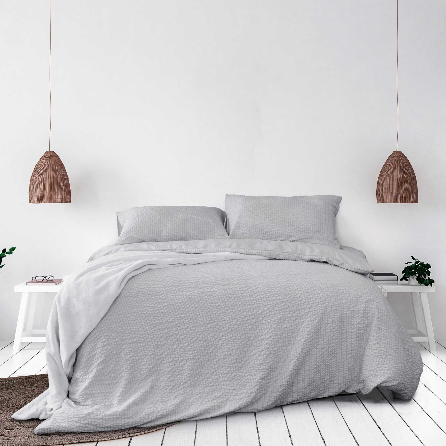 Ardor Ingrid Silver Seersucker Stripe Quilt Cover Set Queen - Home & Garden > Bedding - Bedzy Australia