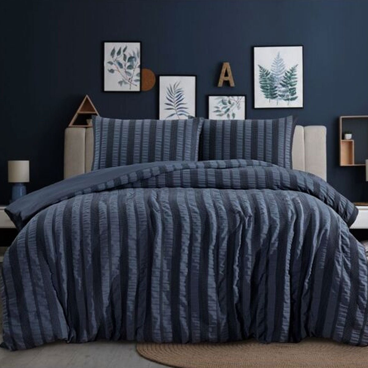 Ardor Seersucker Quilt Cover Set Lisbon Indigo Queen - Home & Garden > Bedding - Bedzy Australia