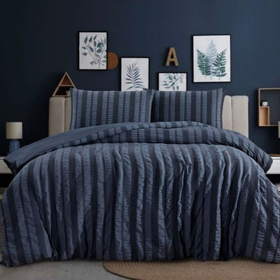 Ardor Seersucker Quilt Cover Set Lisbon Indigo Queen - Home & Garden > Bedding - Bedzy Australia