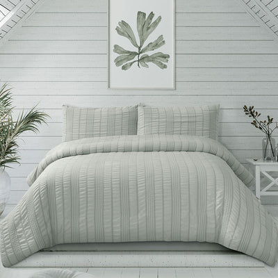 Ardor Sommer Coastal Grey Seersucker Stripe Quilt Cover Set King - Home & Garden > Bedding - Bedzy Australia