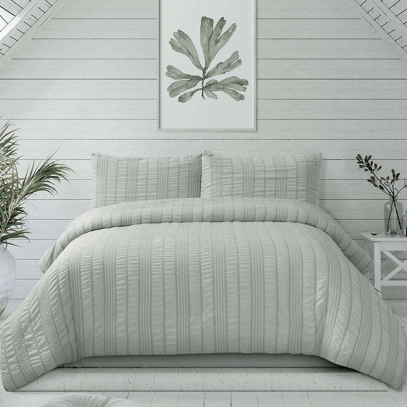 Ardor Sommer Coastal Grey Seersucker Stripe Quilt Cover Set King - Home & Garden > Bedding - Bedzy Australia