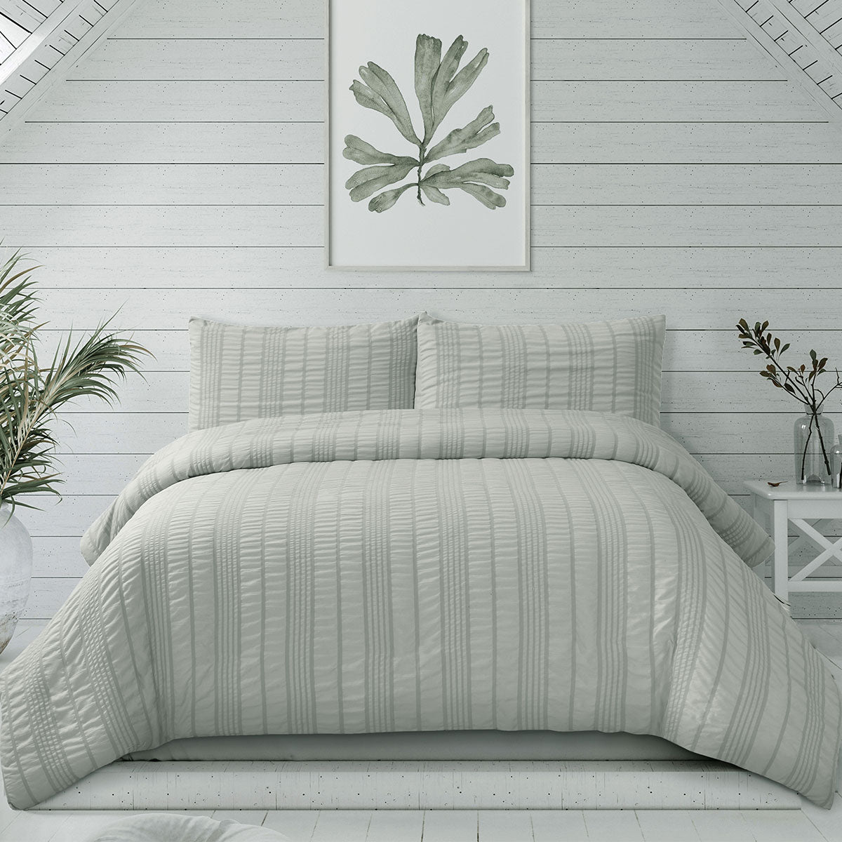 Ardor Sommer Coastal Grey Seersucker Stripe Quilt Cover Set Queen - Home & Garden > Bedding - Bedzy Australia