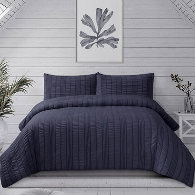 Ardor Sommer Indigo Seersucker Stripe Quilt Cover Set Queen - Home & Garden > Bedding - Bedzy Australia